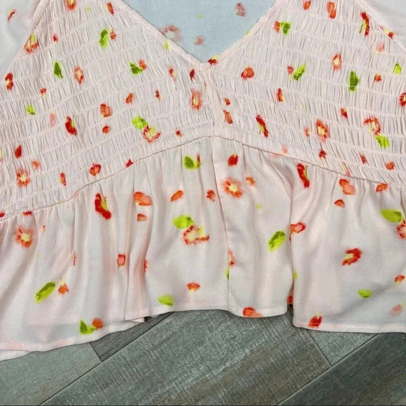 BP Nordstrom Pink Red Petal Patterned Smocked Short Sleeve Crop Top 1X - Picture 6 of 12